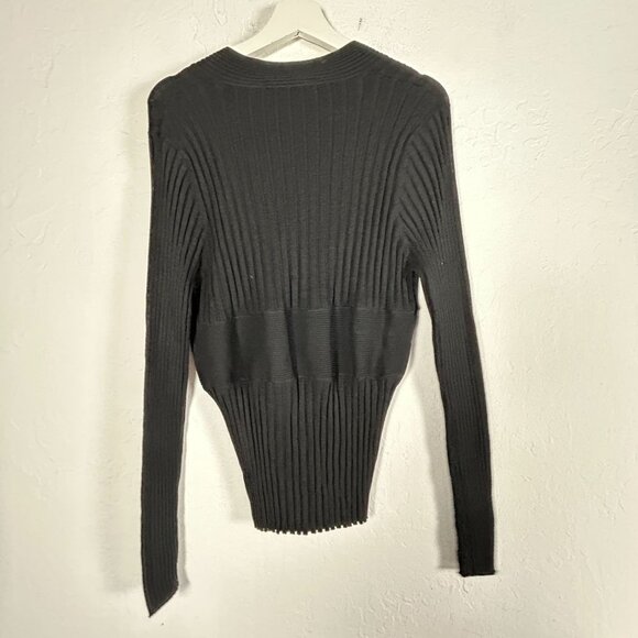 CAbi Womens Ribbed Knit Silk Blend V-Neck Sweater Black XL Pullover #337 New - Picture 2 of 5